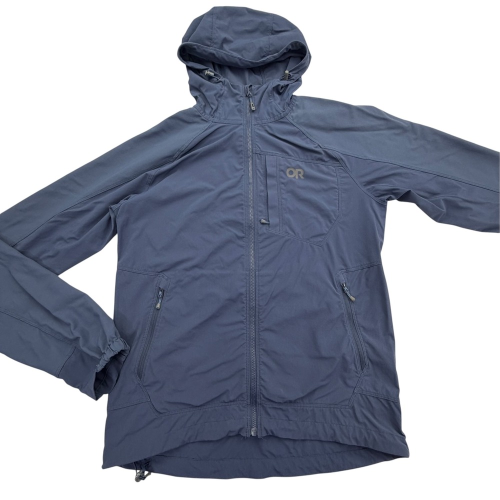 Outdoor Research Hoodie Mens Small Blue Full Zip Hooded Pockets Lightweight